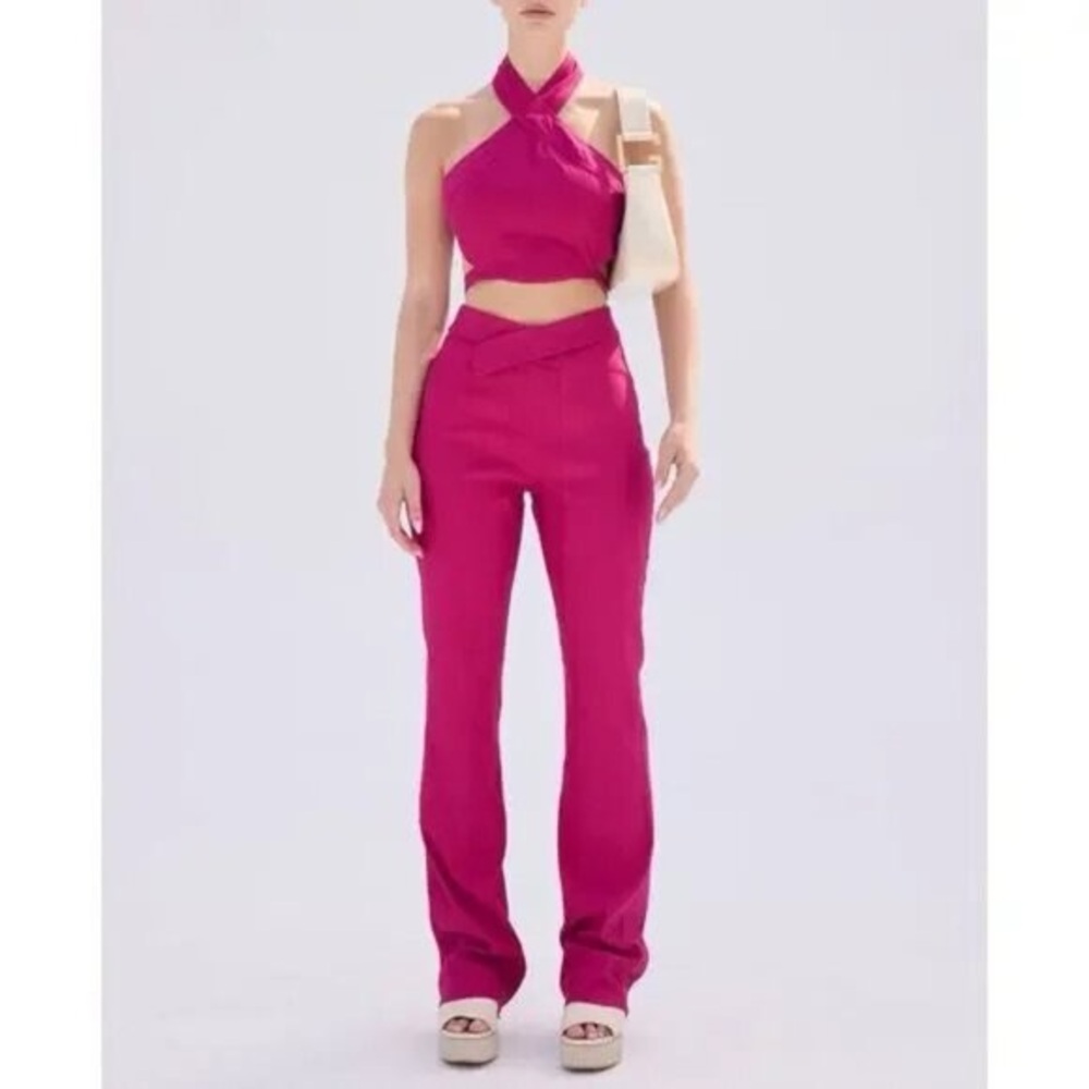 cult gaia Fuschia Pink Linen Jumpsuit Set